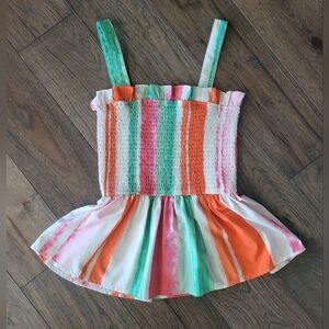 Joy Joy Green Pink Orange Stripe Cinch Tank Top